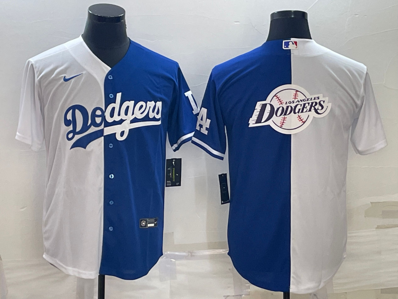 Men's Los Angeles Dodgers White Blue Split Team Big Logo Cool Base Stitched Baseball Jersey Men's Los Angeles Dodgers White Blue Split Team Big Logo Cool Base Stitched Baseball Jersey